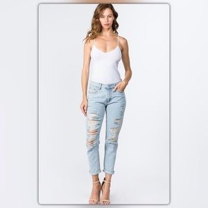 Light Denim Distressed Boyfriend Jeans